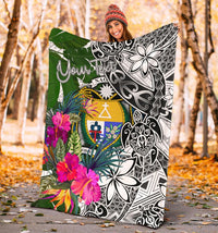 Nauru Custom Personalised Premium Blanket White - Turtle Plumeria Banana Leaf Crest - Polynesian Pride