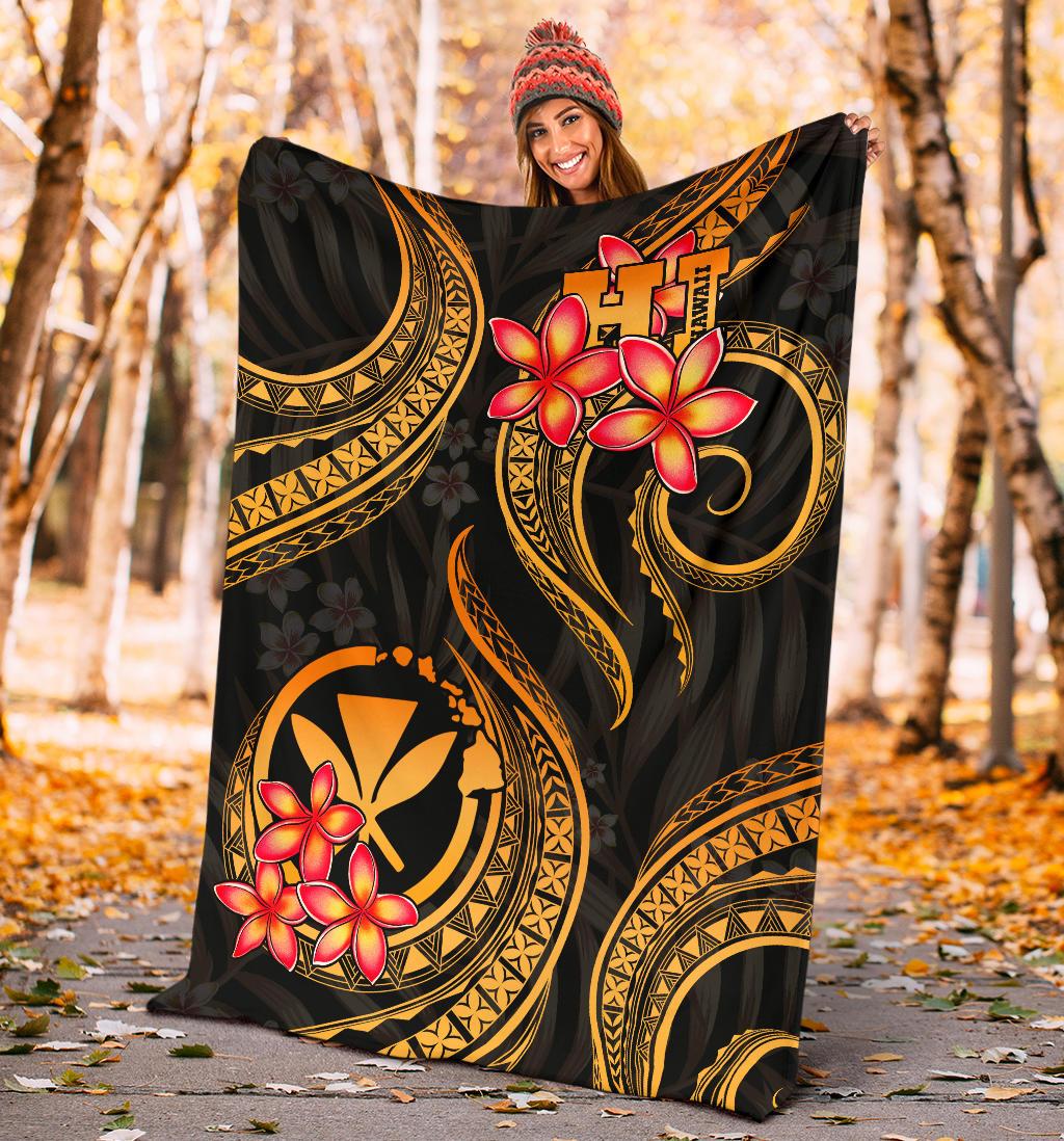 Polynesian Hawaii Premium Blanket - Gold Plumeria - Polynesian Pride