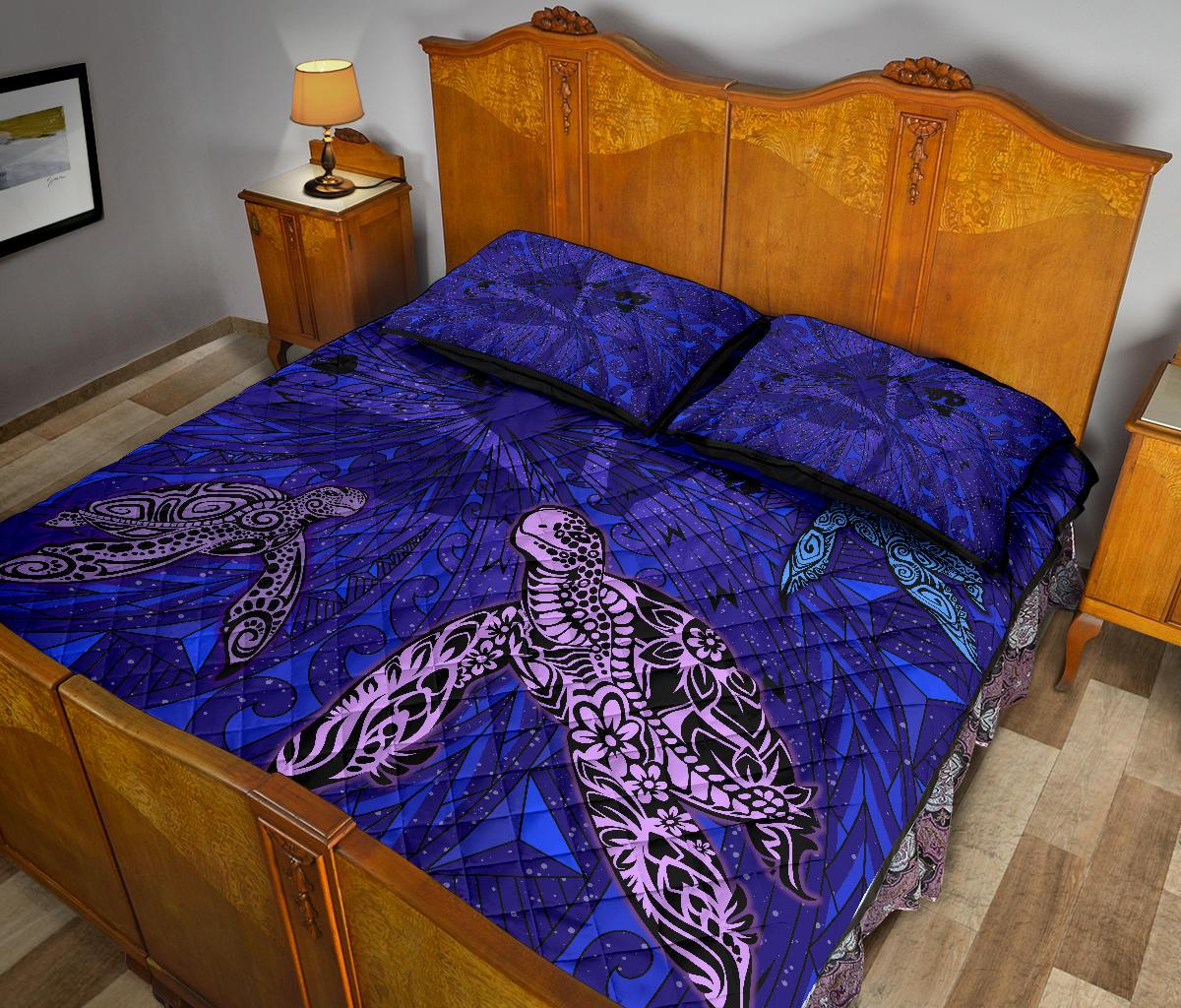 Hawaii Map Kanaka Turtle Quilt Bed Set - Volcano Style - Polynesian Pride