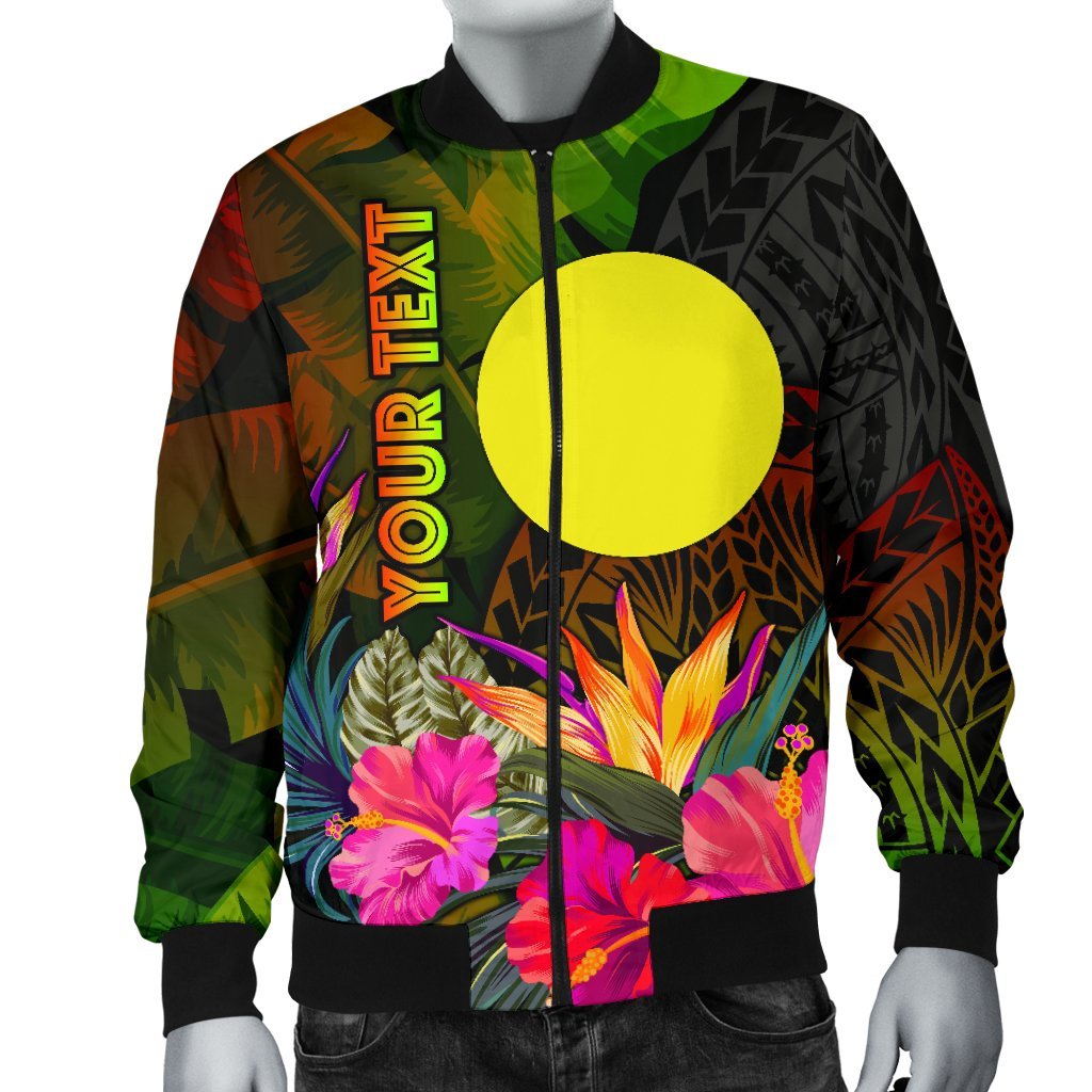 Palau Polynesian Personalised Men's Bomber Jacket - Hibiscus and Banana Leaves - Polynesian Pride