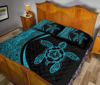 Hawaiian Polynesian Turtle Quilt Bed Set - Circle Style Blue - Polynesian Pride