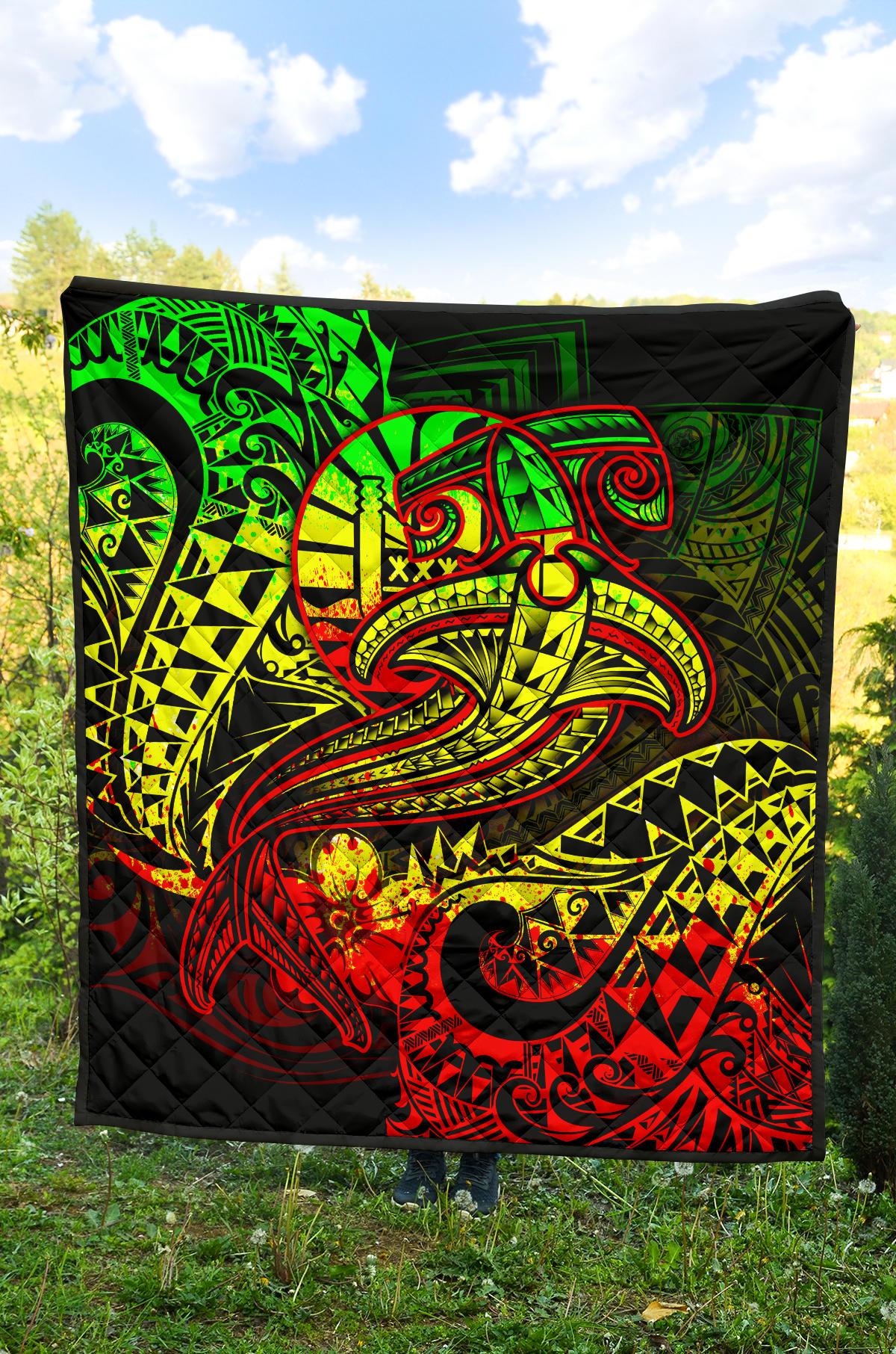 Tahiti Premium Quilt - Reggae Shark Polynesian Tattoo - Polynesian Pride