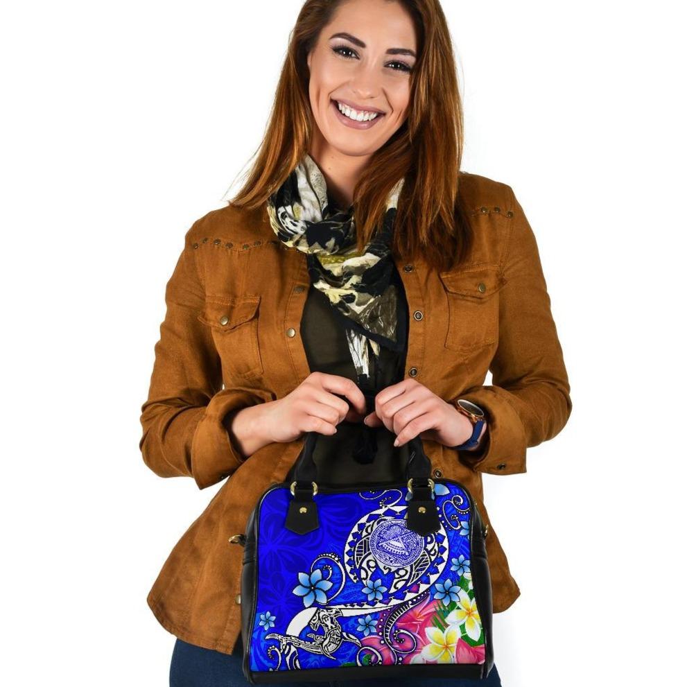 American Samoa Polynesian Shoulder Handbag - Turtle Plumeria (Blue) One Size Blue - Polynesian Pride