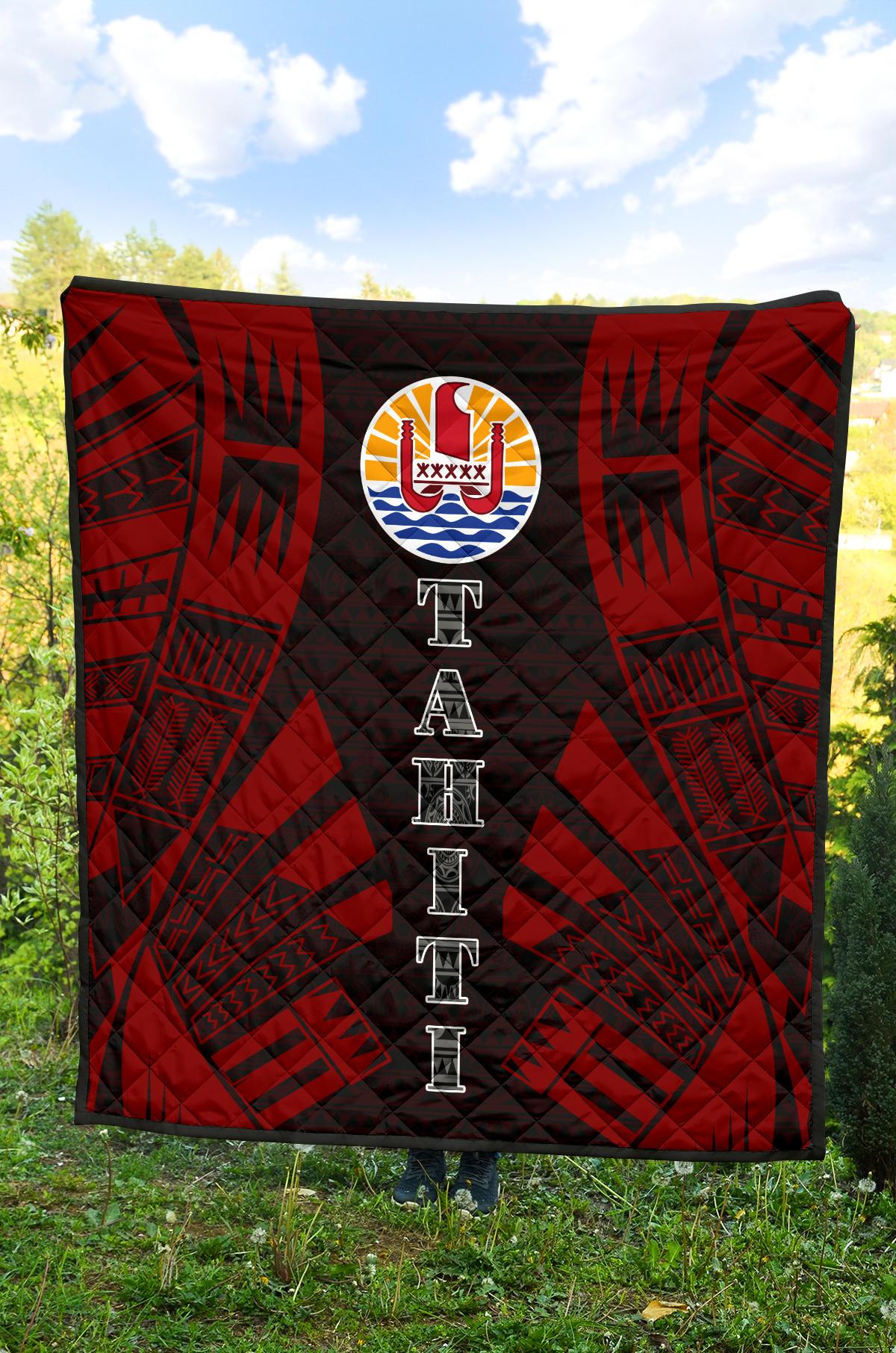 Tahiti Premium Quilt - Tahiti Flag Polynesian Red Tattoo - Polynesian Pride