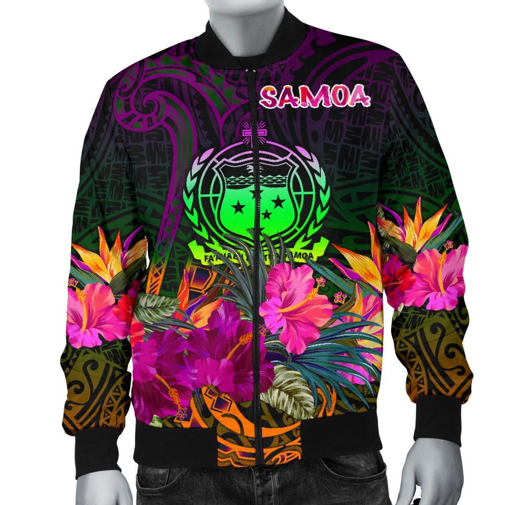 Samoa Men's Bomber Jacket - Summer Hibiscus - Polynesian Pride