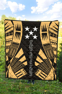 Gambier Islands Premium Quilt - Gambier Islands Flag Polynesian Gold Tattoo - Polynesian Pride