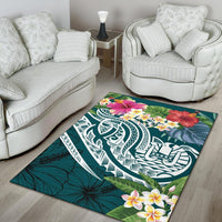 Tahiti Polynesian Area Rug - Summer Plumeria (Turquoise) - Polynesian Pride