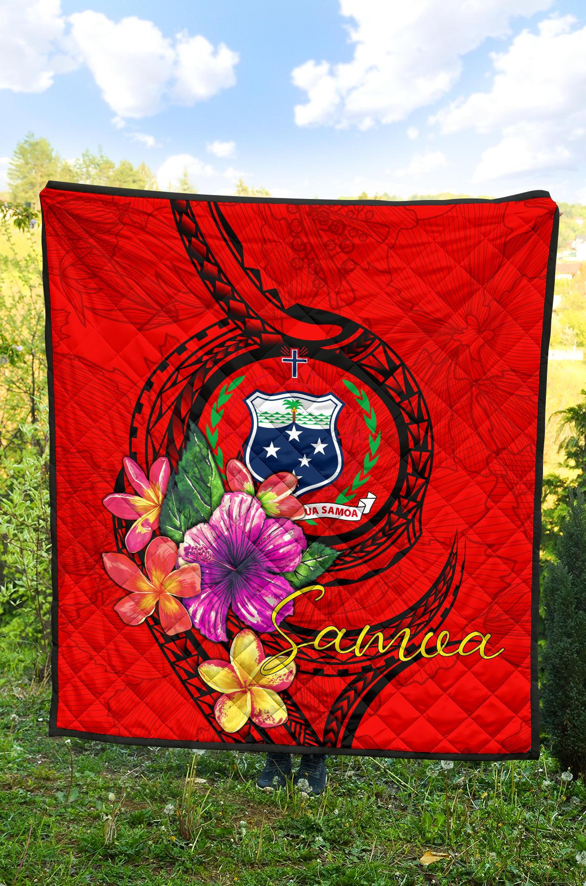 Samoa Polynesian Premium Quilt - Floral With Seal Red - Polynesian Pride
