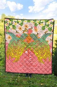 Hawaii Turtle Couple Plumeria Valentine Pattern Premium Quilt - Bond Style - AH - Polynesian Pride
