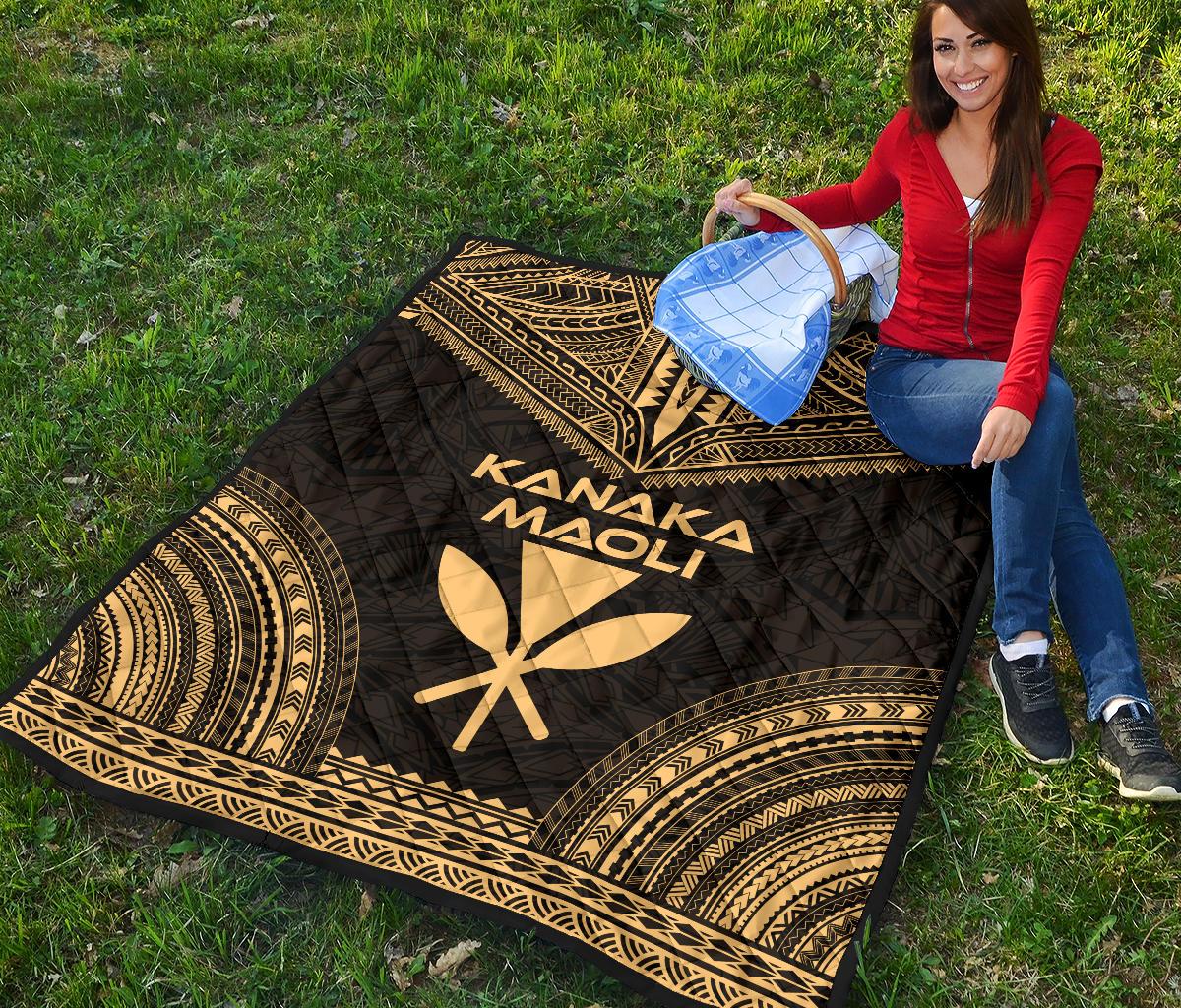 Hawaii Premium Quilt - Kanaka Maoli Polynesian Chief Gold Version - Polynesian Pride