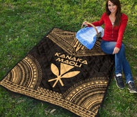 Hawaii Premium Quilt - Kanaka Maoli Polynesian Chief Gold Version - Polynesian Pride