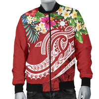 The Philippines Men's Bomber Jacket - Summer Plumeria (Red) - Polynesian Pride