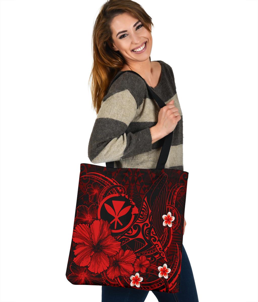 Polynesian Hawaii Tote Bag Women's Bomber Jacket - Humpback Whale with Hibiscus (Red) - Polynesian Pride
