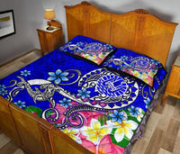 Tahiti Custom Personalised Quilt Bed Set - Turtle Plumeria (Blue) - Polynesian Pride
