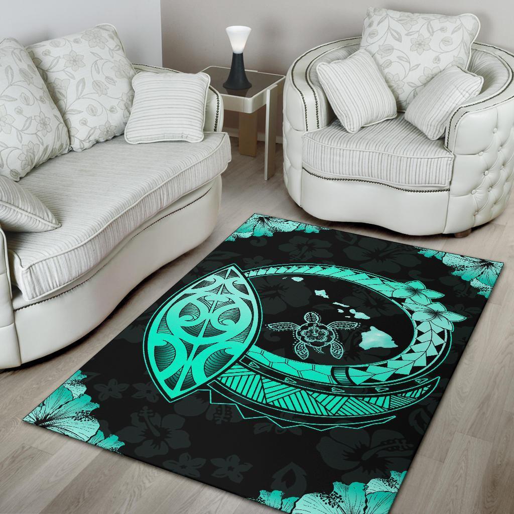 Hawaii Turtle Hibiscus Corner Map Polynesian Area Rug AH - Polynesian Pride