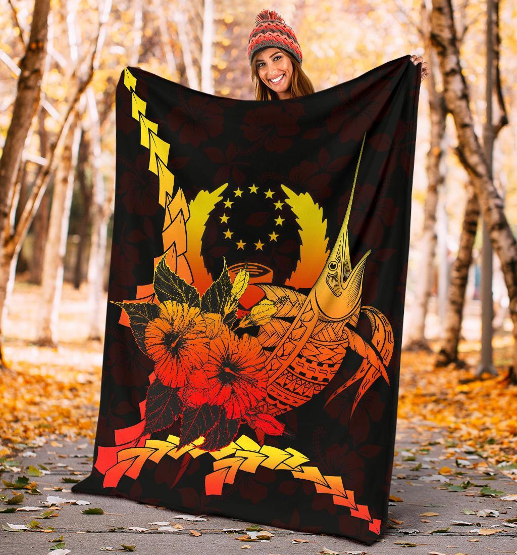 Pohnpei Micronesia Premium Blanket - Swordfish With Hibiscus - Polynesian Pride