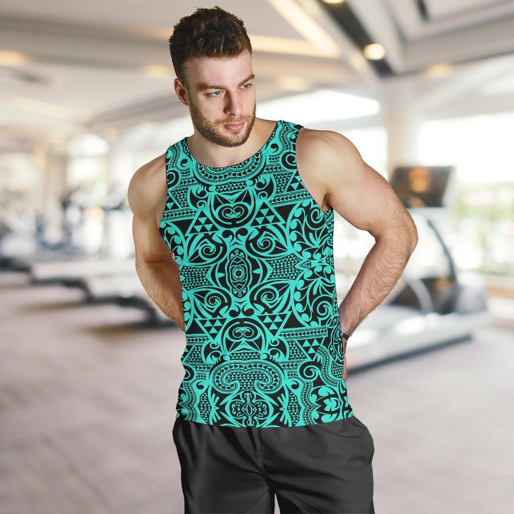 Polynesian Kakau Turtle Turquoise Hawaii Men's Tank Top - Polynesian Pride