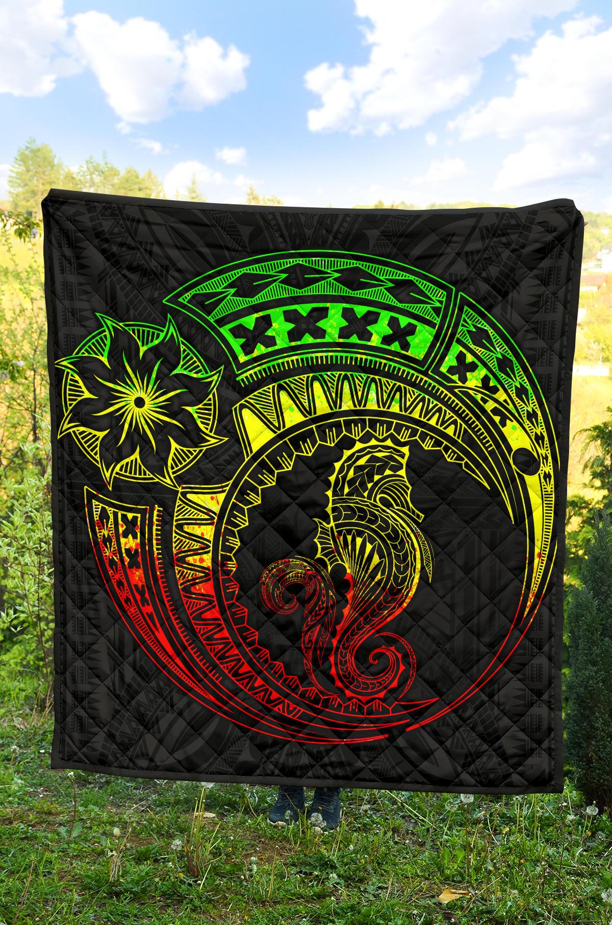 Polynesian Quilt - Polynesian Reggae Seahorse Tattoo - Polynesian Pride