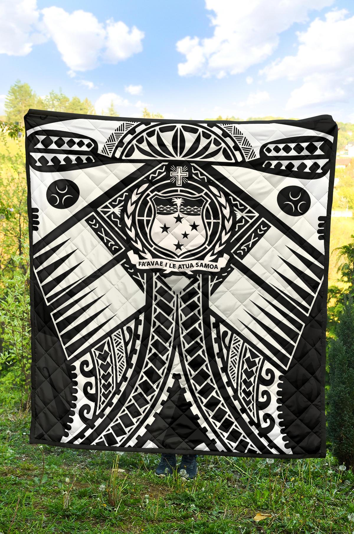 Samoa Polynesian Premium Quilt - Samoa White Seal with Polynesian Tattoo - Polynesian Pride