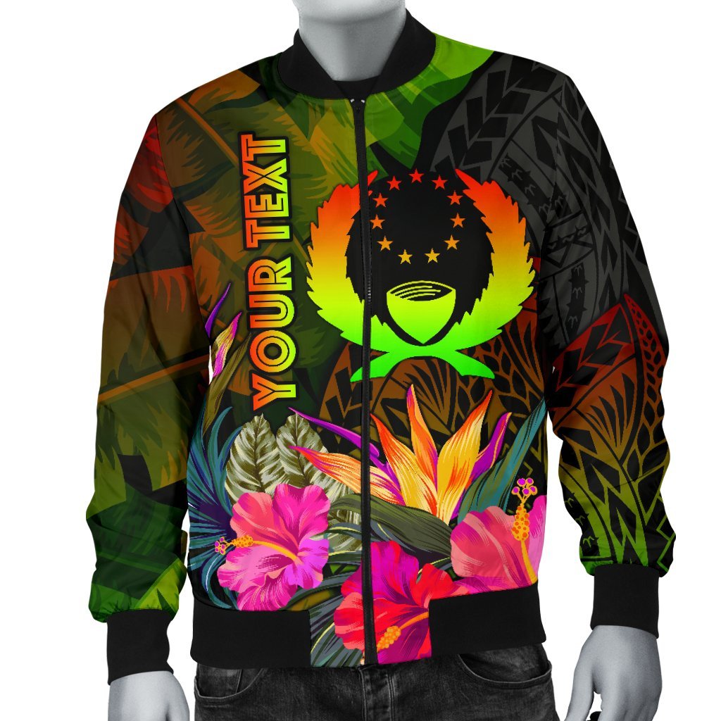 Pohnpei Polynesian Personalised Men's Bomber Jacket - Hibiscus and Banana Leaves - Polynesian Pride
