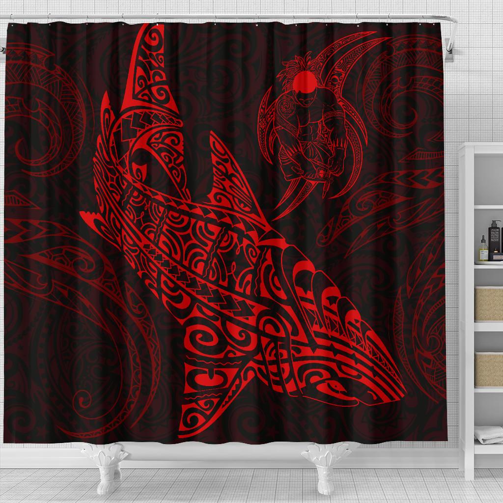 Shark Polynesian Shower Curtain - Polynesian Tattoo Red - Polynesian Pride