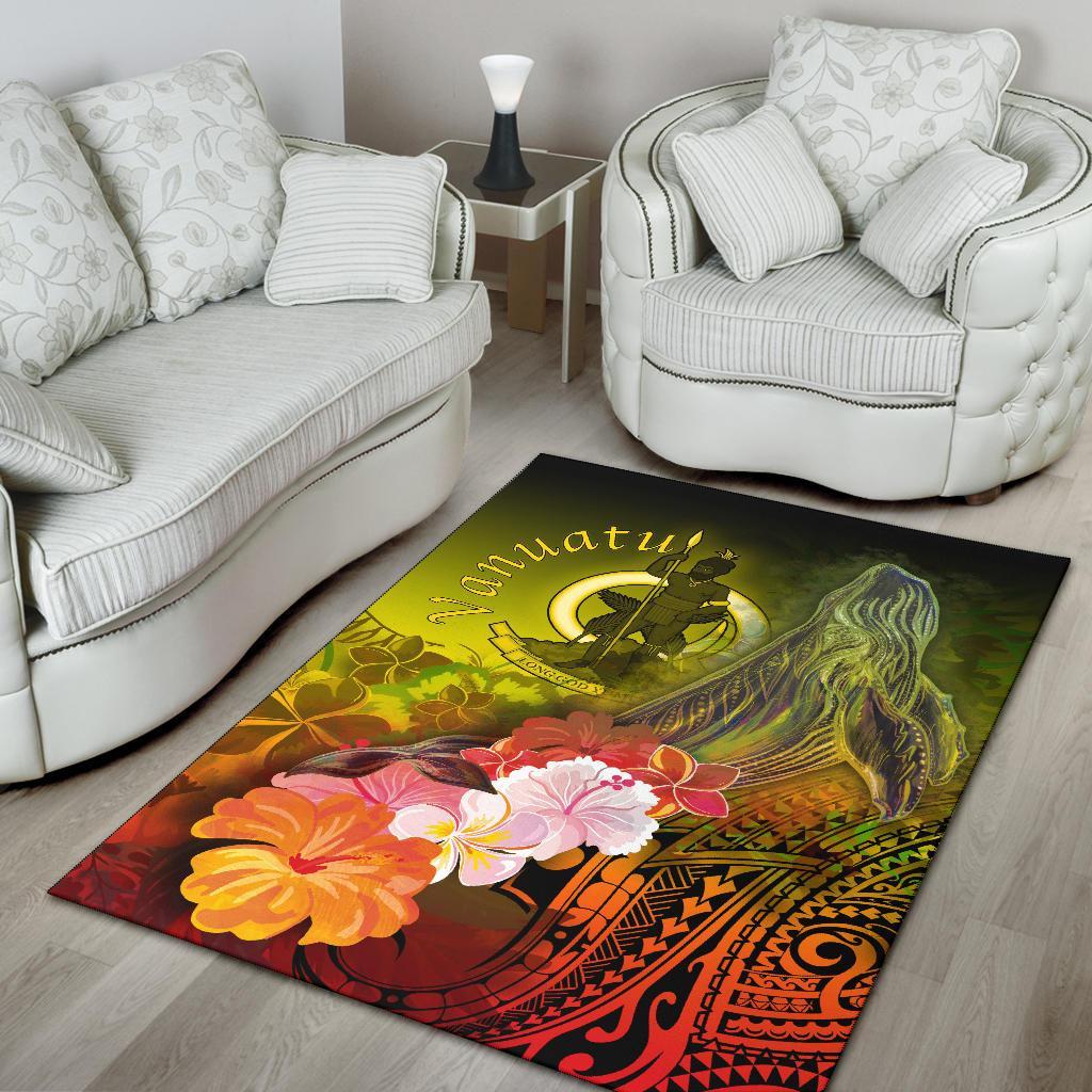 Vanuatu Area Rug - Humpback Whale with Tropical Flowers (Yellow) - Polynesian Pride
