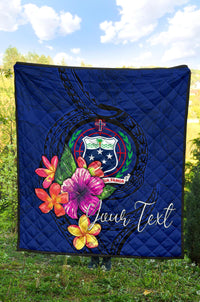 Samoa Polynesian Custom Personalised Premium Quilt - Floral With Seal Blue - Polynesian Pride