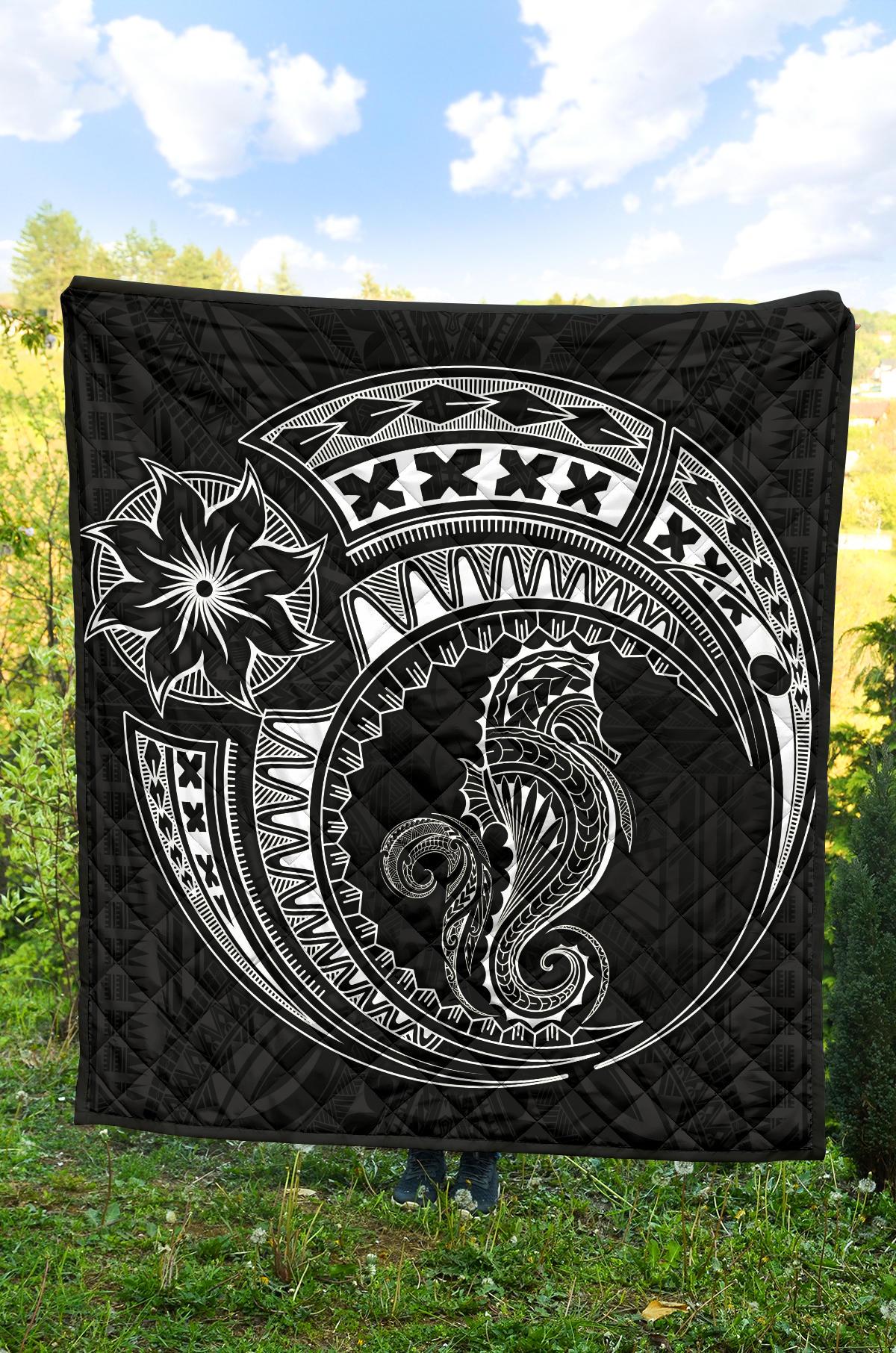 Polynesian Quilt - Polynesian White Seahorse Tattoo - Polynesian Pride