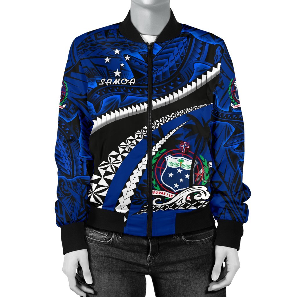 Samoa Women Bomber Jacket Polynesian Shark Tattoo - Polynesian Pride