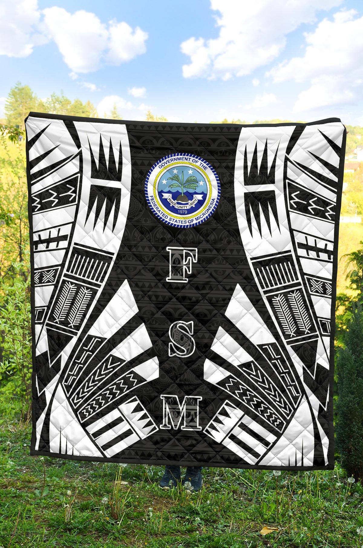Federated States Of Micronesia Premium Quilt - Federated States Of Micronesia Seal Polynesian White Tattoo (Black) - Polynesian Pride