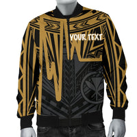 Hawaii Personalised Men's Bomber Jacket - Kanaka Maoli With Polynesian Pattern In Heartbeat Style (Gold) - Polynesian Pride