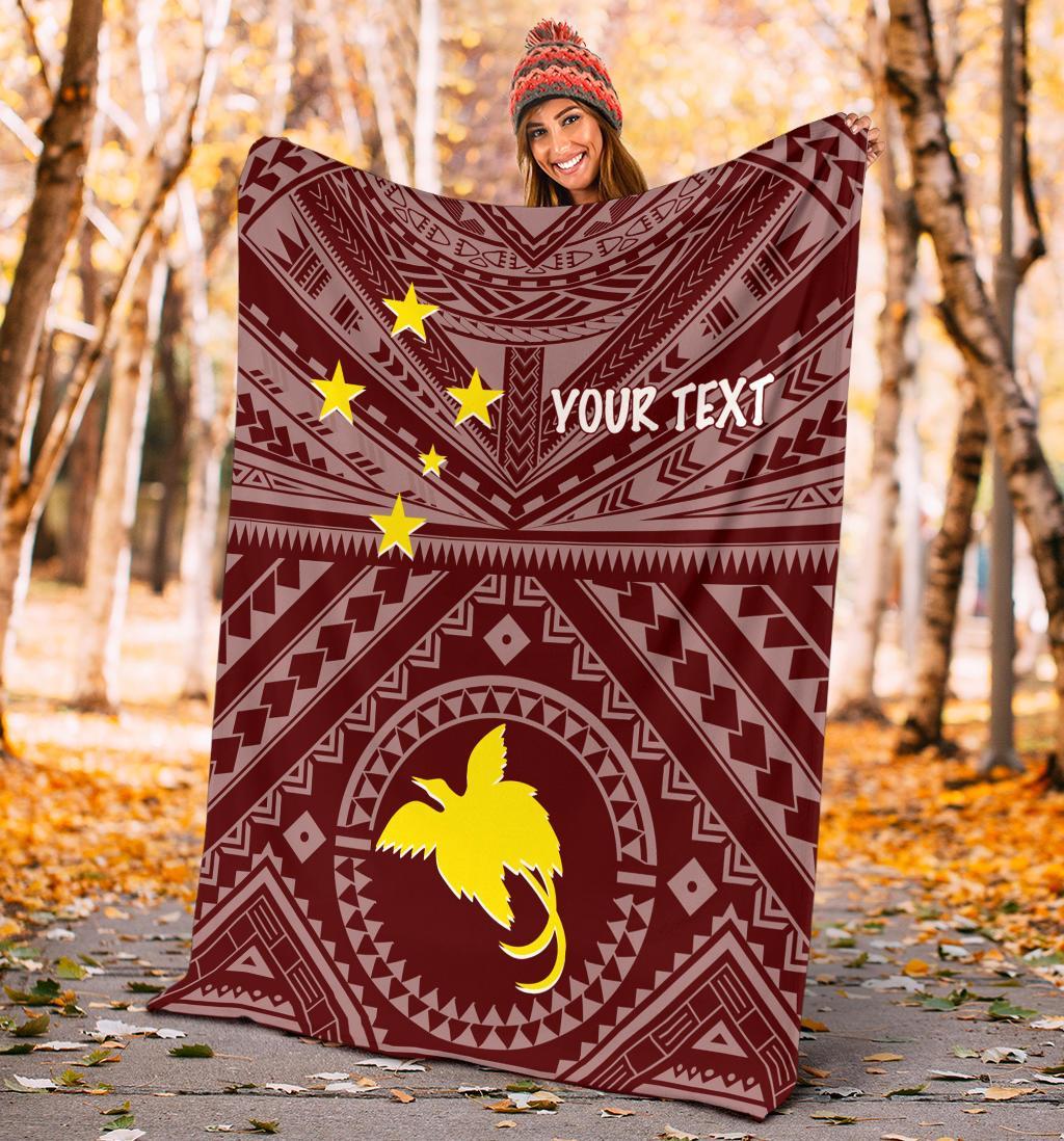 Papua New Guinea Personalised Premium Blanket - Flag With Polynesian Patterns (Red) - Polynesian Pride
