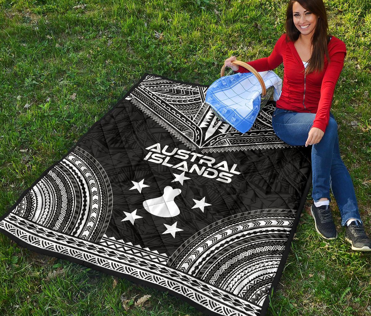 Austral Islands Premium Quilt - Austral Islands Flag Polynesian Chief Black Version - Polynesian Pride