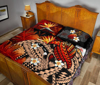 Kanaka Maoli (Hawaiian) Quilt Bed Set, Polynesian Pineapple Banana Leaves Turtle Tattoo Red - Polynesian Pride