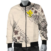 Kanaka Maoli (Hawaiian) Men's Bomber Jacket - The Beige Hibiscus Black - Polynesian Pride