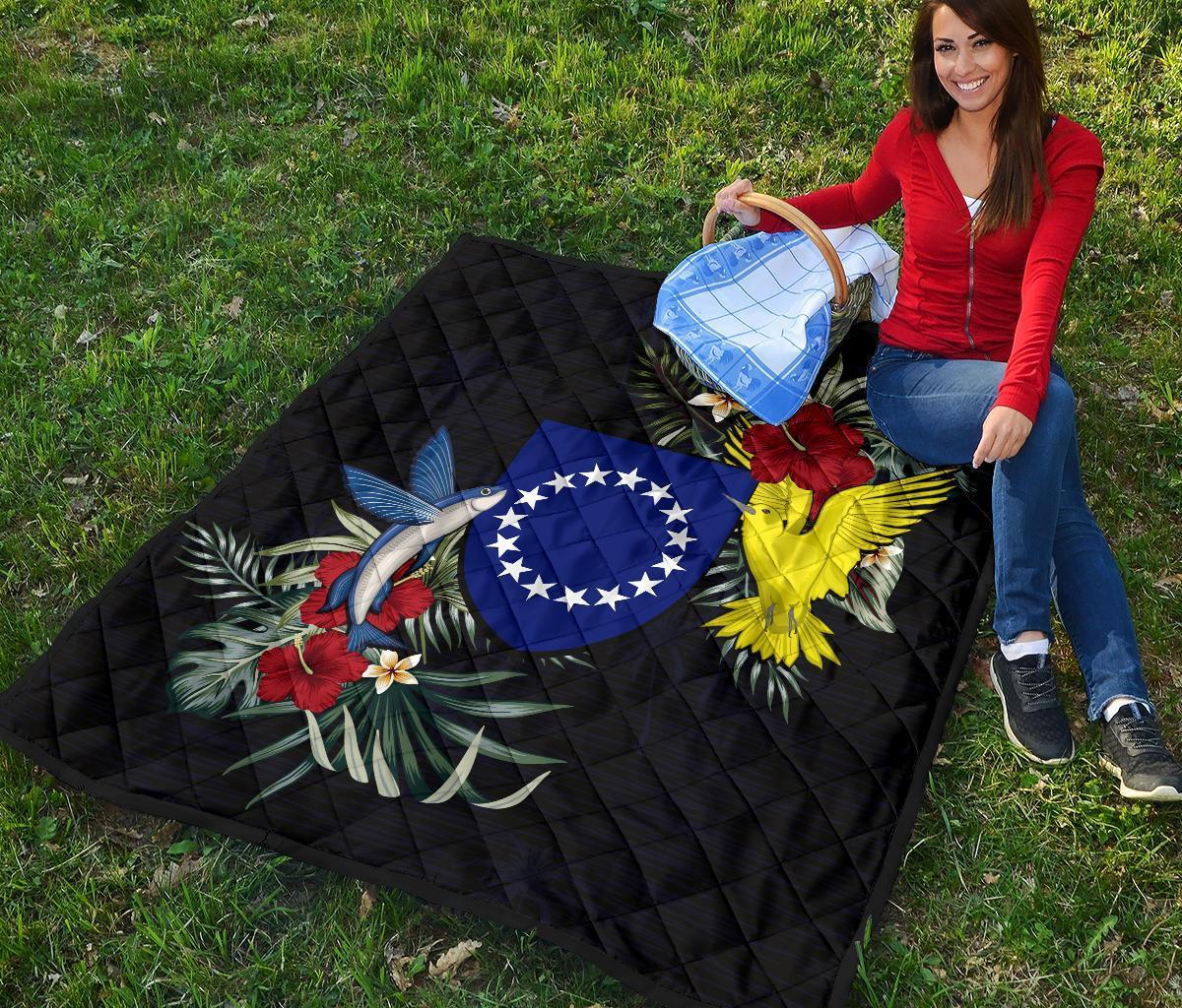 Cook Islands Hibiscus Coat Of Arms Premium Quilt - Polynesian Pride