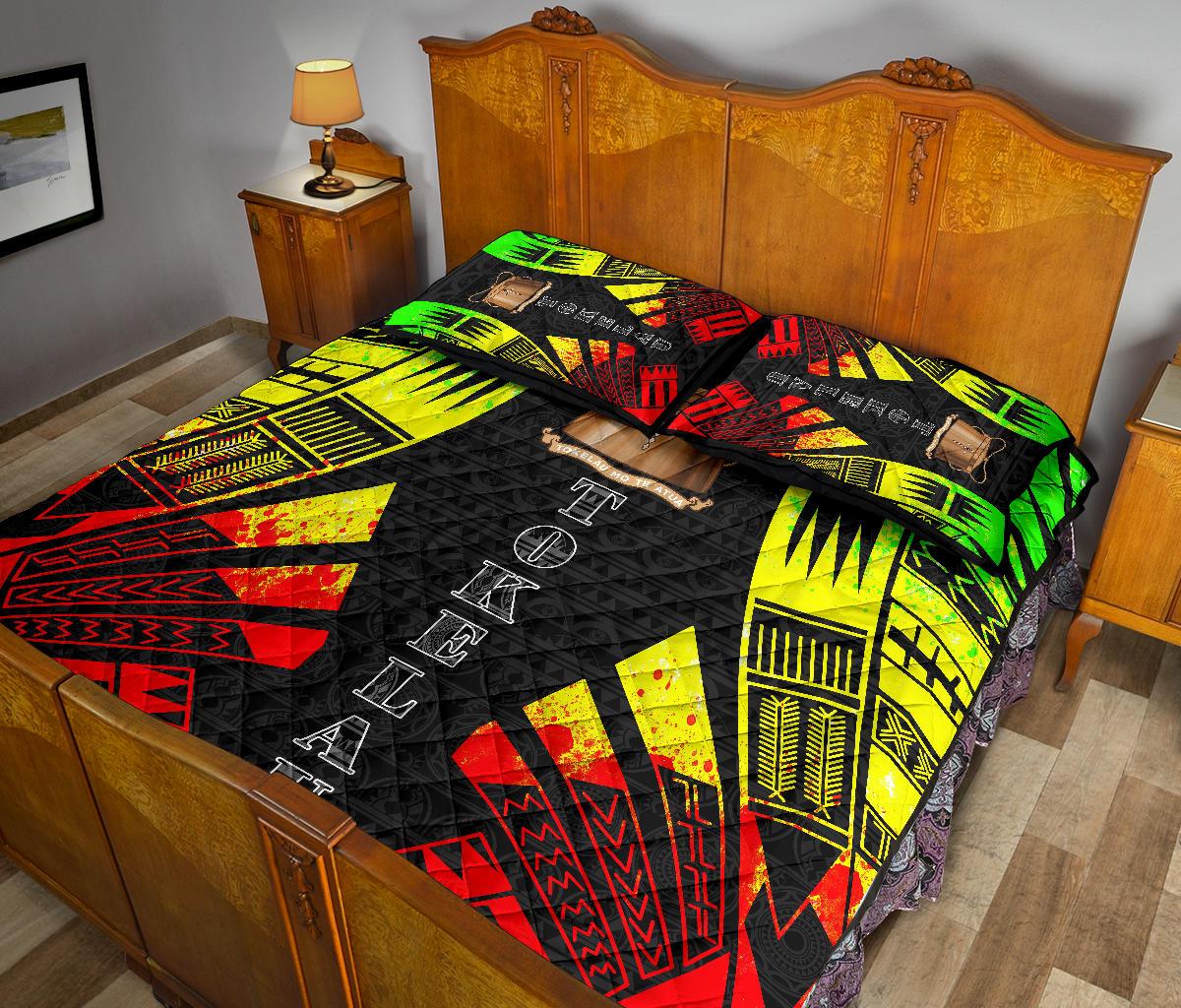 Tokelau Quilt Bed Set - Tokelau Coat Of Arms Reggae Tattoo Style - Polynesian Pride