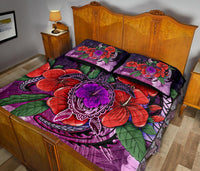Polynesian Quilt Bed Set - Purple Hibiscus Turtle Flowing - Polynesian Pride
