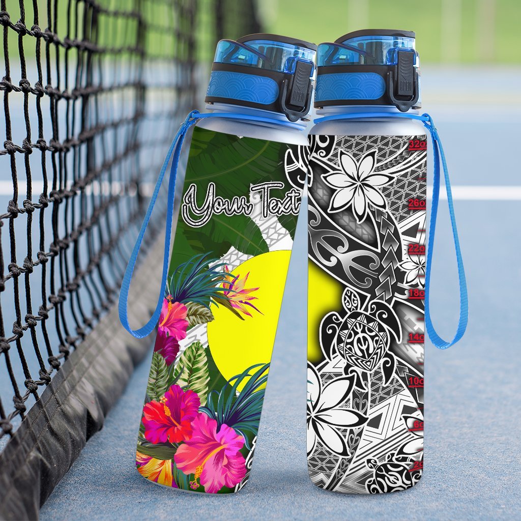 Palau Custom Personalised Hydro Tracking Bottle White - Turtle Plumeria Banana Leaf - Polynesian Pride