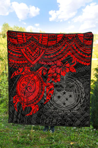 Samoa Polynesian Premium Quilt - Samoa Coat Of Arms & Red Turtle Hibiscus - Polynesian Pride