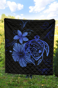 Hawaii Turtle Hibiscus Premium Quilt Blue - Polynesian Pride