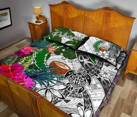 Pohnpei Quilt Bed Set White - Turtle Plumeria Banana Leaf - Polynesian Pride