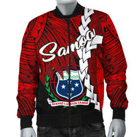 Samoa Polynesian Men's Bomber Jacket - Tribal Wave Tattoo Flag Color - Polynesian Pride