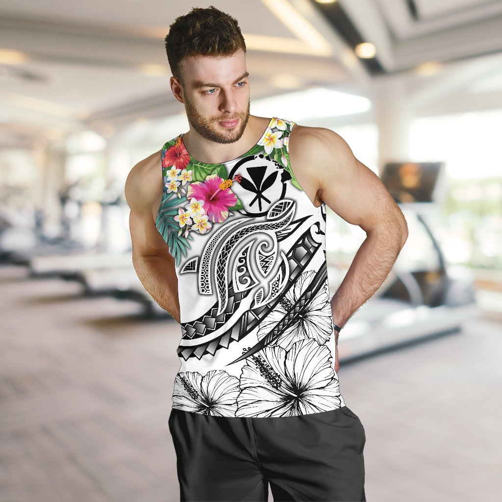 Polynesian Hawaii Kanaka Maoli Men's Tank Top - Summer Plumeria (White) White - Polynesian Pride