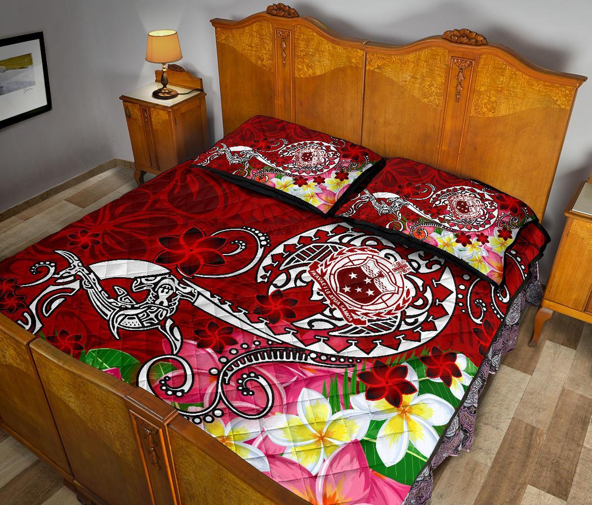 Samoa Quilt Bed Set - Turtle Plumeria (Red) - Polynesian Pride
