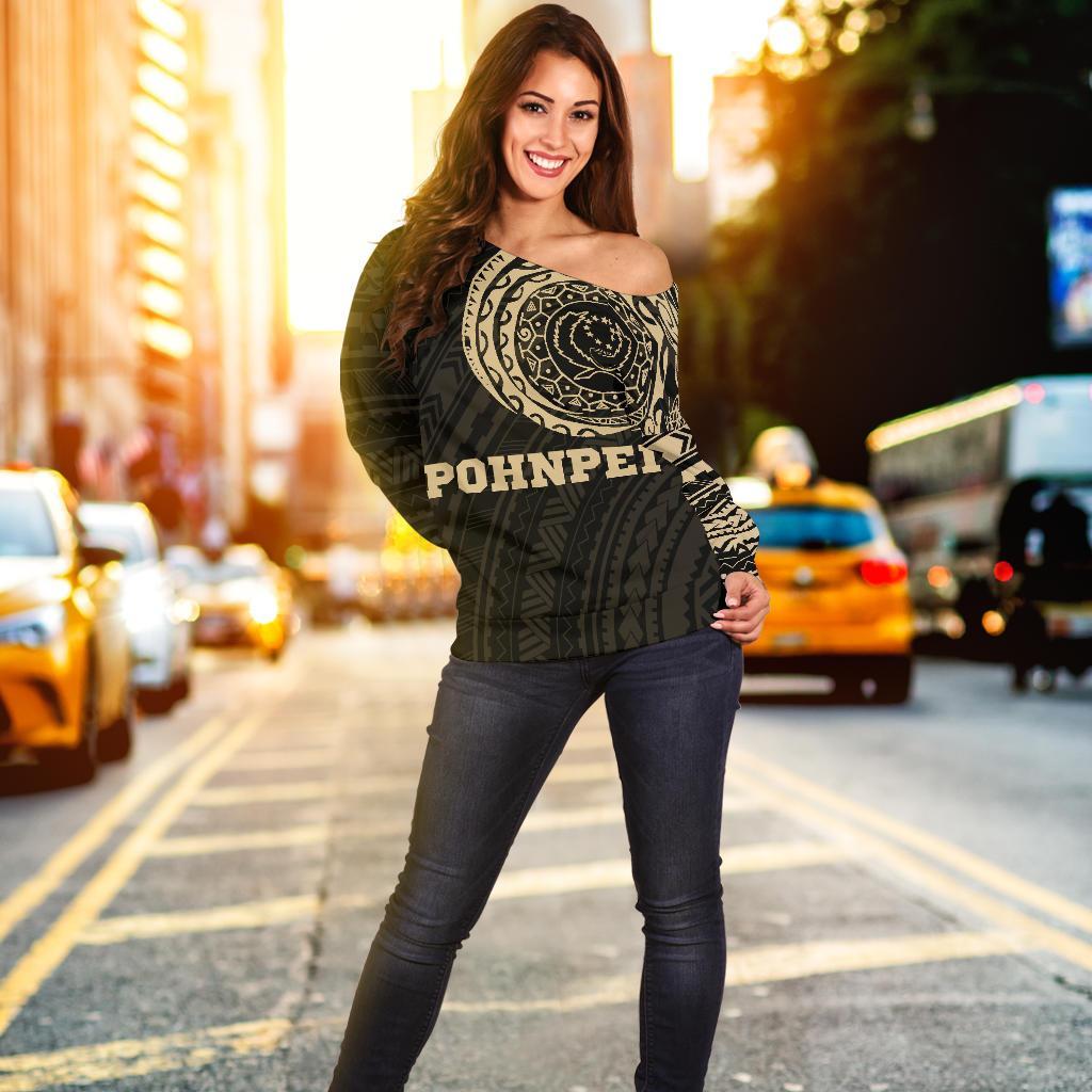 Pohnpei in My Heart Tattoo Style Off Shoulder Sweater A7 - Polynesian Pride