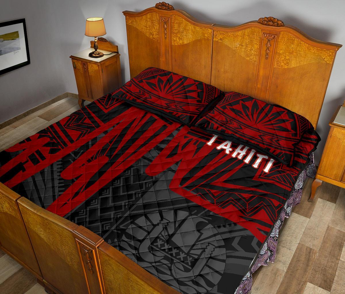 Tahiti Quilt Bed Set - Tahiti Seal In Heartbeat Patterns Style (Red) - Polynesian Pride