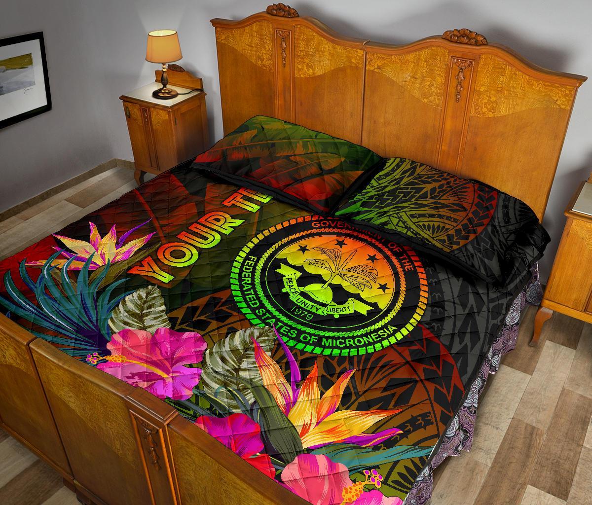Federated States of Micronesia Polynesian Personalised Quilt Bed Set - Hibiscus and Banana Leaves - Polynesian Pride