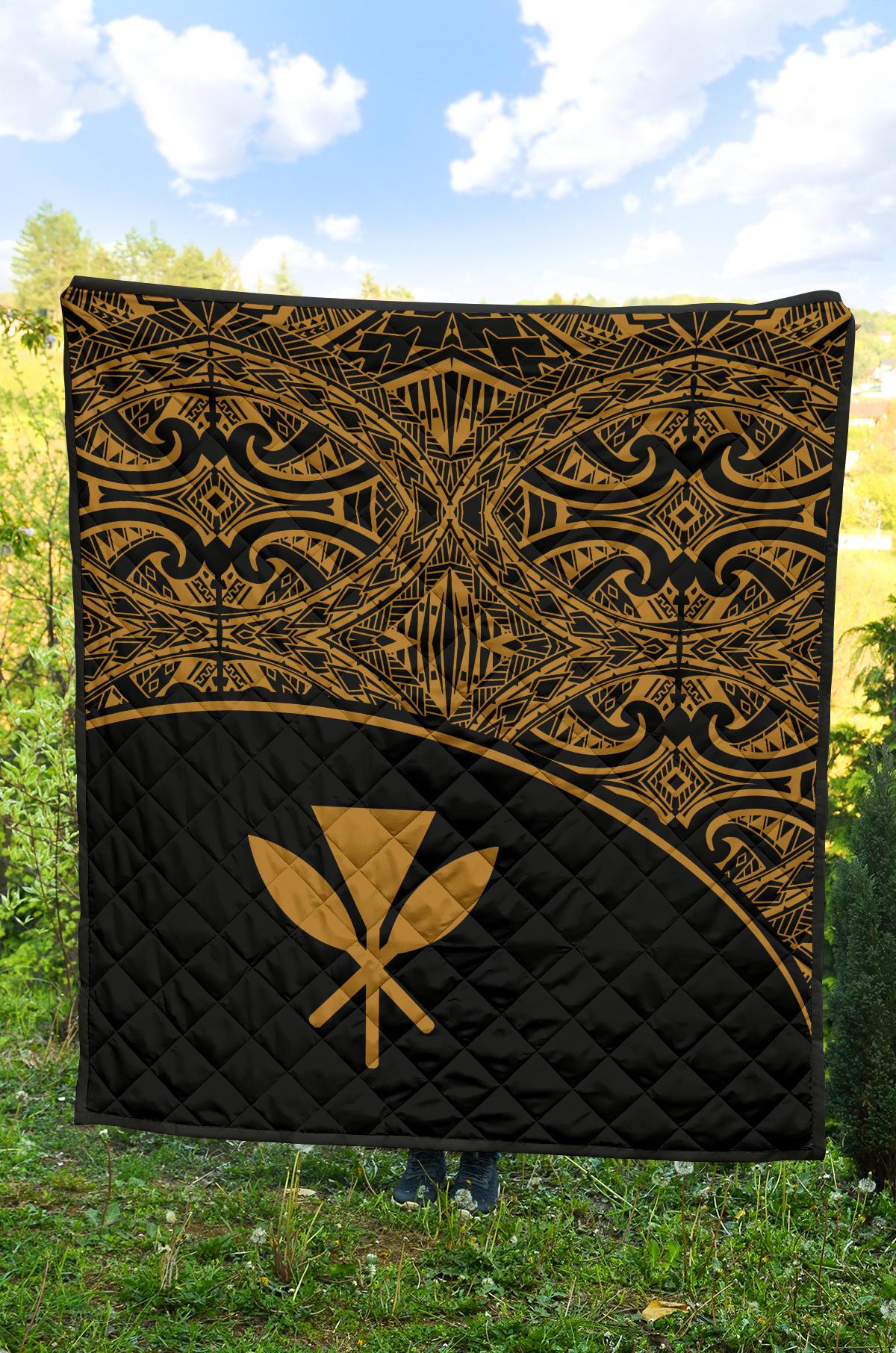 Hawaii Polynesian Premium Quilt - Yellow Kanaka Maoli Curve Version - Polynesian Pride