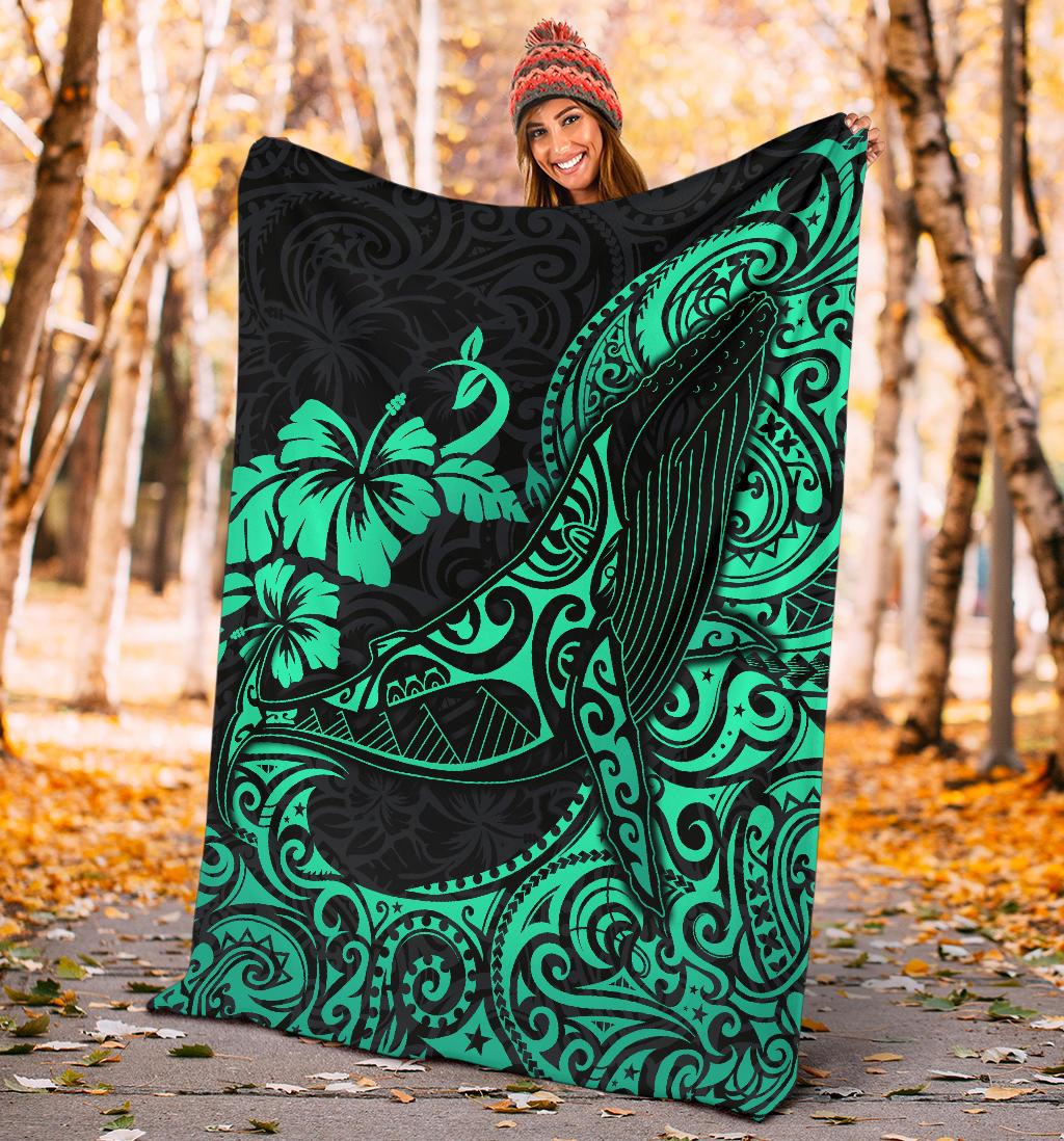 Polynesian Hawaii Premium Blanket - Polynesian Turquoise Humpback Whale - Polynesian Pride